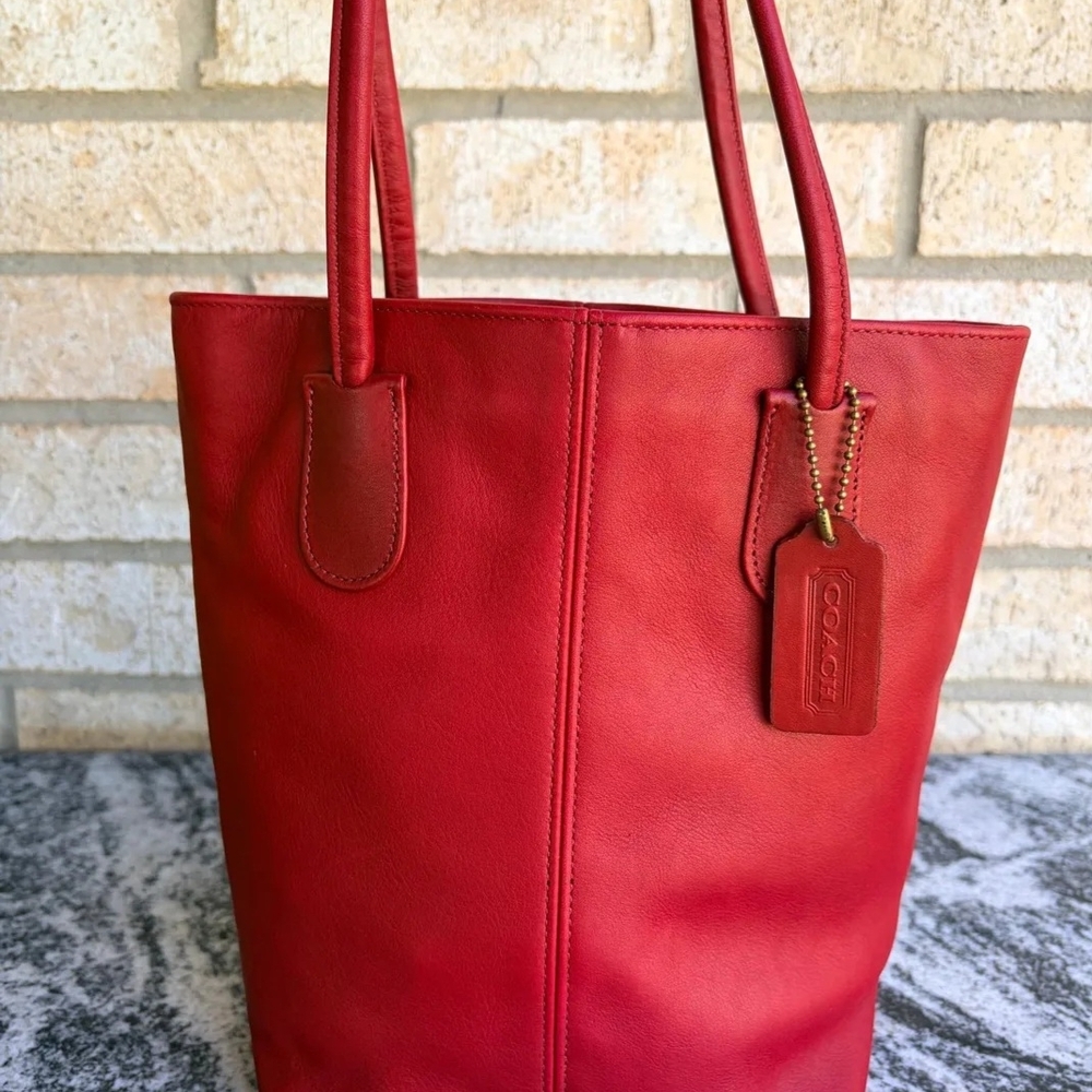 Coach Red Leather Tote Bag